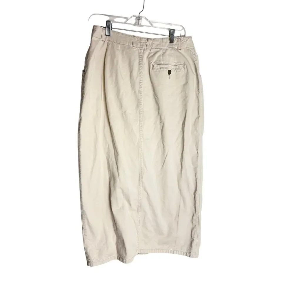 Vintage Eddie Bauer Button Front Canvas Maxi Skirt Women Size 12 Khaki Tan